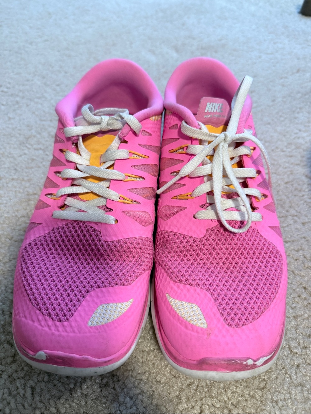 Nike Women's Pink and Yellow Breathable Running Sneakers 7Y fits W8